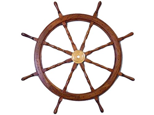 Nautical Deluxe Class Wood and Brass Decorative Ship Wheel 36" - Nautical Home Decoration Gifts