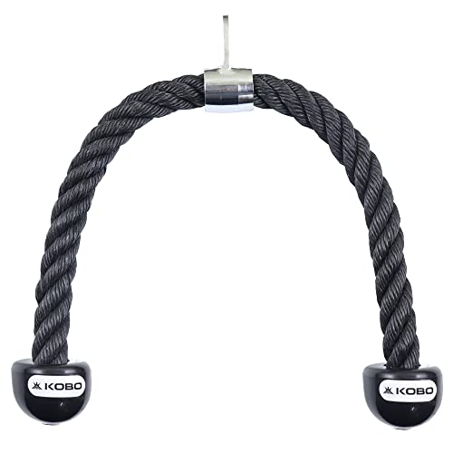 Image of Kobo Tricep Rope for Gym : Tricep Rope Cable Attachment : Tricep Rope Cable Cross D Handle, Seated Row Grip, V Tricep Press Down Bar and Straight LAT Bar