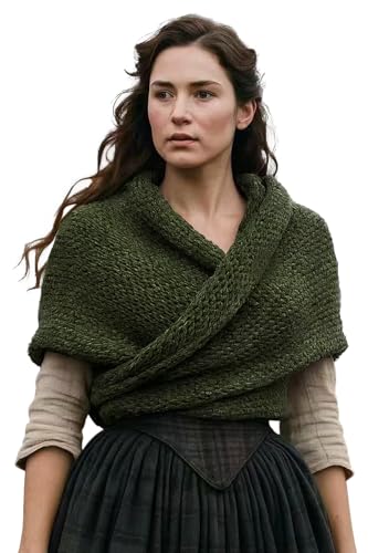 L'VOW Women's Knitted Sontag Shawl Medieval Triangle Sweater Wrap ArmyGreen