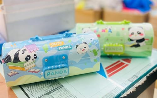 Image of WORSHIPER New Cartoon Theme Pencil Box with Push Pull Eraser Set for Kids | Suitcase Style Password Lock Stationery Organizer | School Supplies Gift Combo for Boys & Girls (Cute Panda Blue + Eraser)
