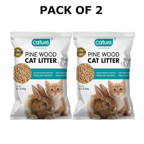 Image of cature Care by Nature Pine Wood Cat Litter | Environmental Protection | Odor Elimination | Strong Water Absorption | Easy to Clean for Multiple Cats (7.2 Kg Total) (2 Packs of 3.6Kg)