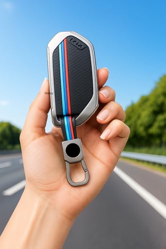 Image of Car Key Cover Compatible for Kia Syros 2025 Seltos 2026 Stylish Full Protection 4-Button Smart Key | Glow-in-The-Dark Car Key Protector (Metal Black)