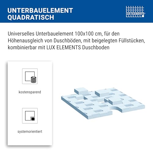 LUX ELEMENTS Unterbauelement für Höhenausgleich von Duschböden 100 x 100cm I Hartschaum Duschbodenelement mit Füllstücken I Einfaches Zuschneiden I Blau