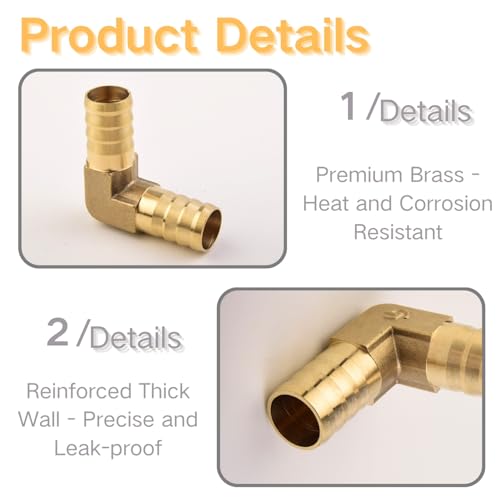 Miniatura 5 de Angeek 4 Piezas Racor Barbado Codo 90 De Latón 19mm Para Cambio De Dirección En Tuberías De Combustible Incluye 8 Abrazaderas Inox 304 Herméticas