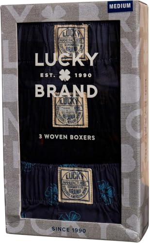 Lucky Brand Mens Boxer Shorts - 3 Pack Woven Cotton Boxers for Men with Functional Fly - Lightweight Mens Underwear Boxers3