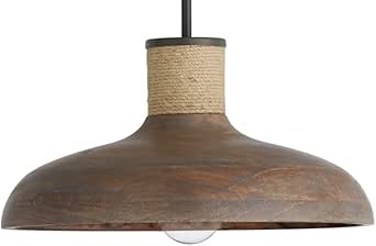 Capital Lighting 340312YG Jacob Rustic Wood Bell Pendant, 1-Light 100 Watts, 9" H x 17" W, Grey Wash/Iron Silk