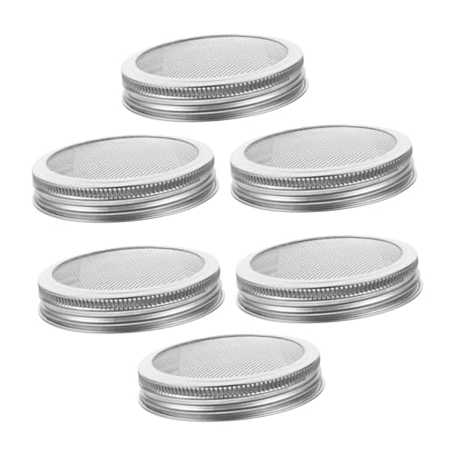 Luxshiny 6 Piezas Cubierta de brotes Tapas de fermentación Tapas de brotes de Ensalada Anillos de Tapas de frascos de conservas Tapa trituradora de tarros de Cristal Acero Inoxidable Plata