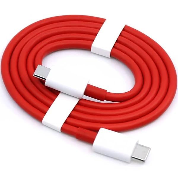 Image of 65W OnPlus Dash Warp Charge Cable | 6.5A USB Type C to C PD Data Sync Fast Charging Cable Compatible with One Plus 8T / 9 / 9R / 9 Pro / 9RT / 10R / Nord & for All Type C Devices 1 Meter (Red)