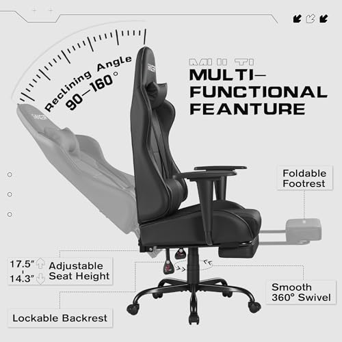 Homall Gaming Chairs, Computer Chair with Footrest and Massage Lumbar Support, Height Adjustable Game Chair with Headrest and Swivel Seat (Black) by Homall - Image 5