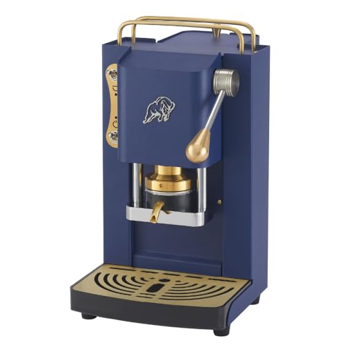 FABER COFFEE MACHINES 3.0 Pro Essential | Cafetera ESE 44 mm compacta con bidón de cristal, soporte para cápsulas extraíble y prensa ajustable de latón (azul marino, latón)
