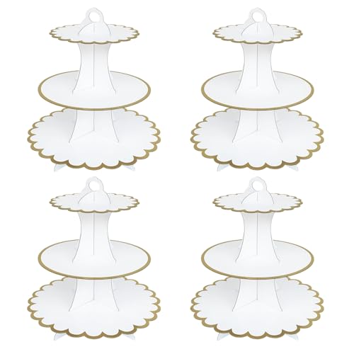 Seveups 4Pack 3 Tier Cake Stand, White Cardboard Cake Stand, Dessert Cupcake Stands Round Cardboard Cupcake Tower for Birthday,Party,Baby Showers