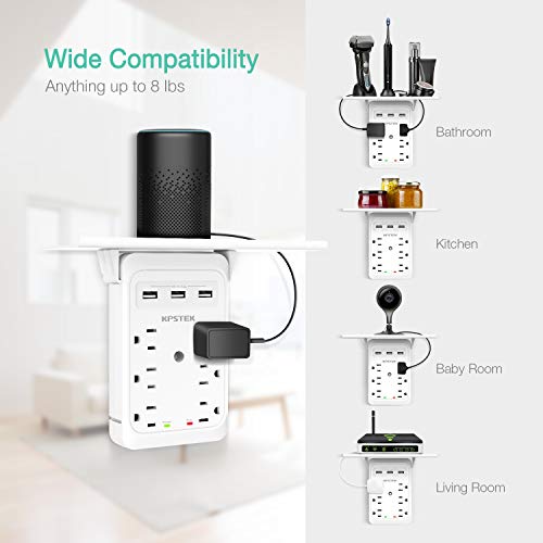 Multi Plug Outlet Extender with Shelf, KPSTEK 6 Power Wall Outlet