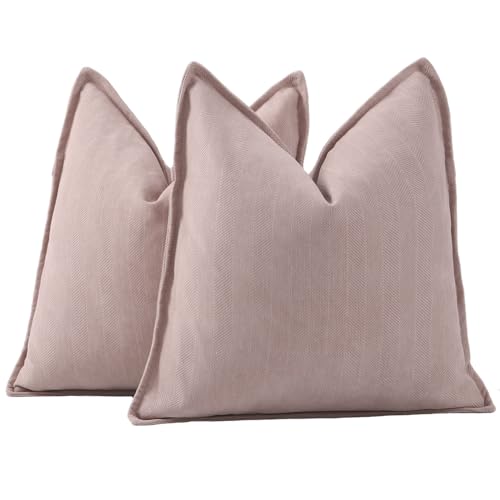 Madizz Textured Chenille Cushion Covers Set of 2 Super Soft Decorative Throw Pillow Covers Boho Pillowcases Modern Home Decor for Sofa Bedroom 18x18 inch, 45x45 cm, Pink