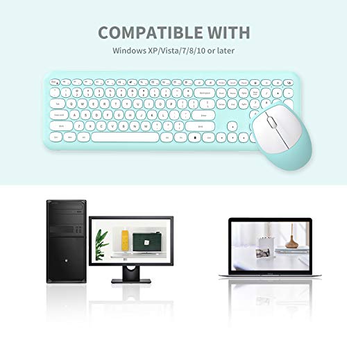 Wireless Keyboard and Mouse, Jelly Comb 2.4G Slim Full Size Keyboard Mouse Combo with Number Pad for PC Desktops Computer, Laptops, Windows (Mint Green) KS66 - Thumbnail 5