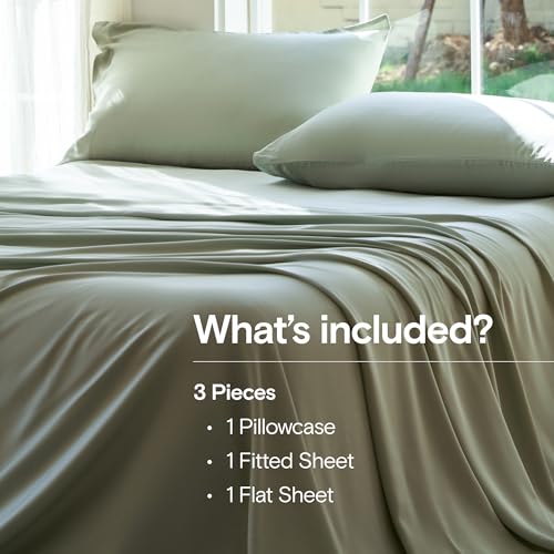 Image of DOZ Sheet Set, 100% Viscose derived from Bamboo, Organically Grown, Buttery Soft, Cooling Sheets, High GSM, Deep Pockets - 3 Piece - 1 Pillowcase 1 Fitted 1 Top Sheet (Sage, Twin XL)