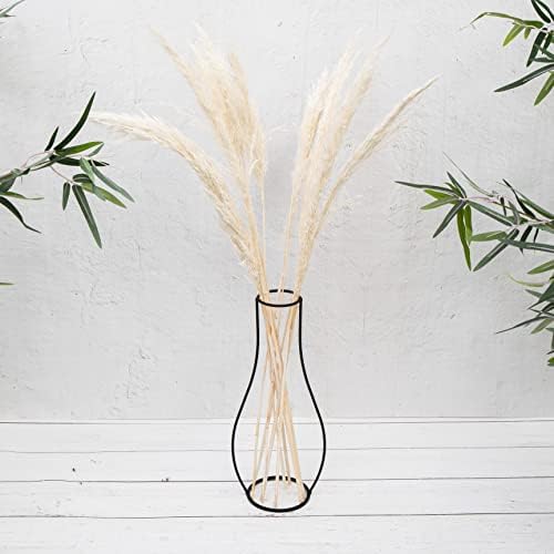 10 x Stems of Cream Pampass Grass with Black Metal Wire Silhouette Vase Set