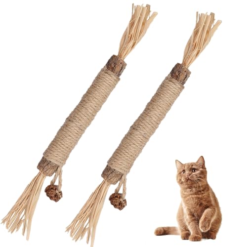 2 Pièces Bâtonnets Herbe à Chat,Bâtons à Mâcher pour Chats,Jouet Chat Interieur,Jouets Molaires de Chat en Bois Naturel,pour Grincer des Dents,Élimine Le Tartre et la Mauvaise Haleine
