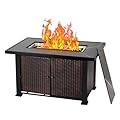 44" Gas Fire Pit Table 50,000 BTU Propane Firepit Rectangular Fire Table with Slate Table Top & Hidden Tank Holder, Fire Pit Table with Double Lid & Glass Fire Stones for Patio Backyard