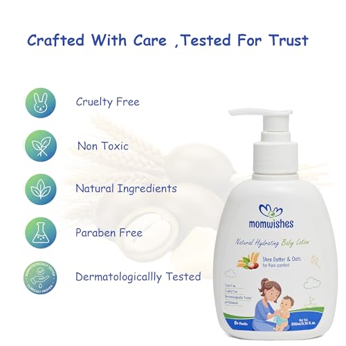Image of Ayurvedic Natural Hydrating Baby Lotion for Babies & Kids | With Sweet Almond Oil, Shea Butter, Coconut Oil, Aloe Vera & Chamomile | Non-Greasy, Gentle, Toxin-Free Daily Moisturizer for Soft Baby Skin (200ml)