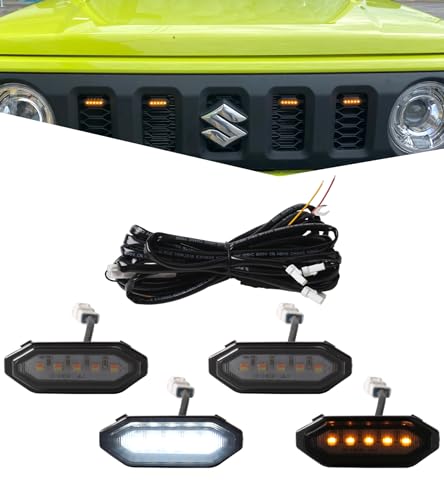 PKEDUO Front Grille Light White/Amber Center Grille Lights Decorative Lights Compatible with Suzuki Jimny JB64 JB74 2019 2020 2021 2022 2023