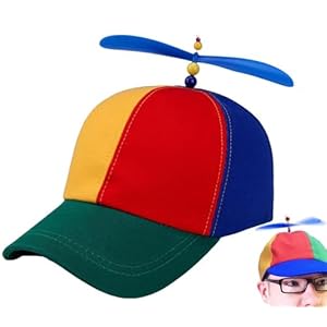 Helicopter Clown Hat with Spinning Propeller – Funny, Silly, Novelty, Adjustable, Attention Grabbing Cartoon Character Fancy Dress Party Rainbow Beanie Ball Cap