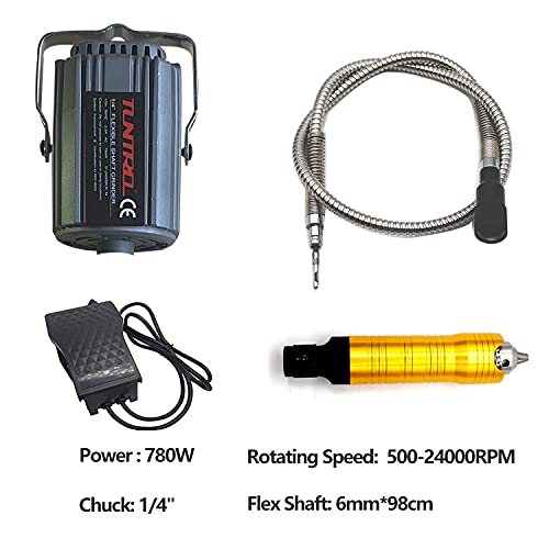 Tuntrol 780W Flex Shaft Rotary Tool, Thicken 1/4" Flexible Shaft With Foot Pedal, Hanging Grinder Carver Electric Multi-Function Metalworking Tools Repair Kit #TOP1