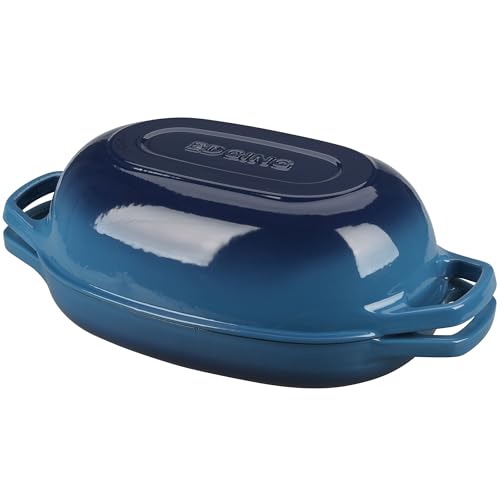 EDGING CASTING Enameled Cast Iron Oval Dutch Oven Pot with Lid, Dutch Oven for Sourdough Bread Baking, Bread Oven, Bread Dutch Oven, Oval Bread Pan, 5qt, Lake Blue by EDGING CASTING - Used condition - US$34.90