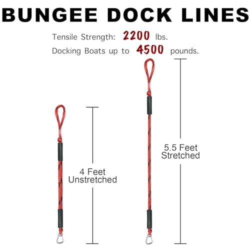image for Iririi 4 Feet Bungee Dock Line Mooring Rope for Docking with Stainless