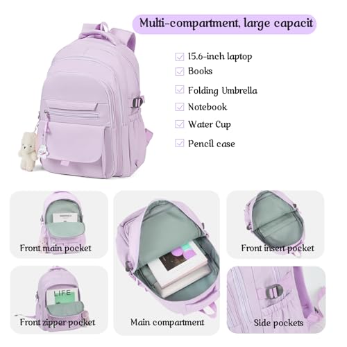 PRLINJSK Mochila para meninas para estudantes do ensino médio, linda bolsa de livros estética para a
