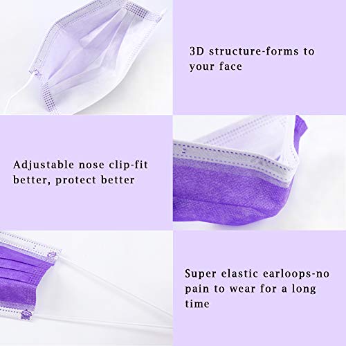 Image of Borje Purple Disposable Face Mask 100 Pcs Purple Face Masks 3 Ply Protection Masks