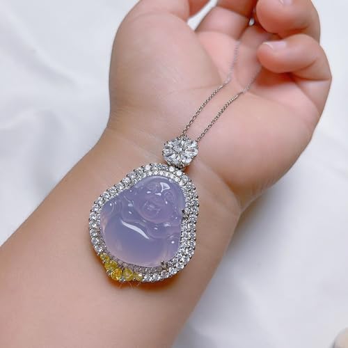 Bouddha Maitreya pendentif argent AS925 et calcédoine violette
