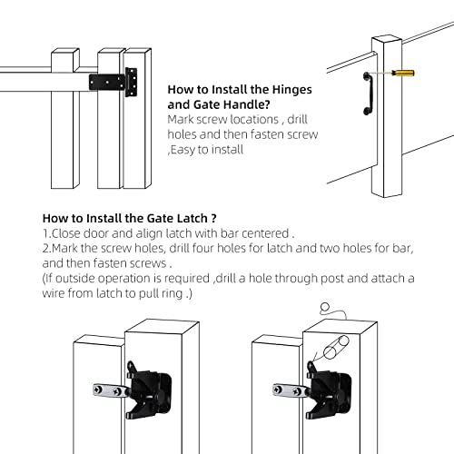 Home Master Hardware Heavy Duty Gate Hinge Kit - 6 In Gate T Hinges 2 Pack + Self-Adjusting Gate Latch + 10 Inch Industrial Iron Gate Handle Black With Screws #TOP5