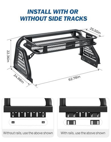 Image of JOYTUTUS Roll Bar for Truck with Cargo Basket for Gladiator JT 2020-2026 & Tacoma 2015-2023, Heavy-Duty Extendable Chase Rack for Mid-Size Truck, Holds up to 660LB