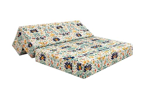 Image of Rosebell 1 Seater Foldable Printed Sofa Cum Bed (3 x 6 Feet) with Washable Cover | Multicolor | Ideal for Living Room, Office