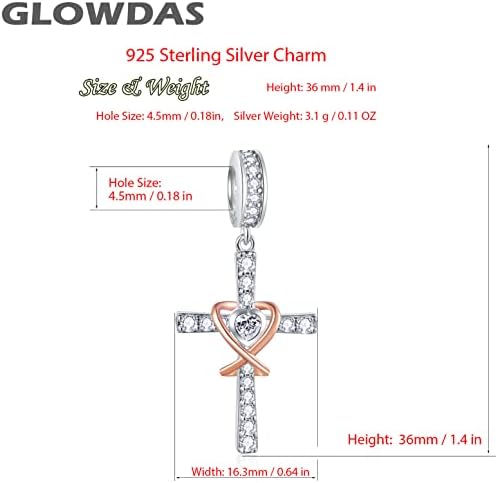 GLOWDAS Sparkling Rainbow, 4 Leaf Clover, and Cross Pendant Charms fit European Women Bracelet, 925 Sterling Silver Pave Cubic Zirconia Beads, Gifts for Christmas/Lover/Mothers Day