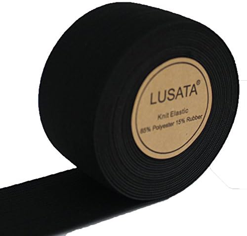 lusata 1.5 inch Wide Black Knit Elastic Spool Heavy Stretch High Elasticity Knit Elastic Band 5 Yard