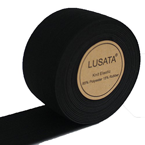 lusata 1.5 inch Wide Black Knit Elastic Spool Heavy Stretch High Elasticity Knit Elastic Band 5 Yard