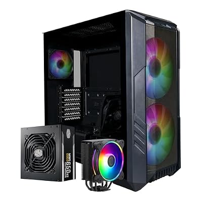 Cooler Master HAF 500 Pro Bundle – PC Case + PSU + CPU Cooler, High Airflow ATX Mid-Tower PC Case with Dual 200mm ARGB Fans + Hyper 212 Halo CPU Air Cooler + MWE 650W Gold Power Supply