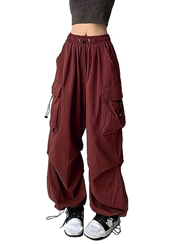 TSMNZMU Womens Baggy Cargo Pants Casual Hiking Trousers Loose Fit Parachute Pants Y2K Hight Waist Mutil Pocket Trousers