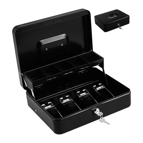 ROMISBABA Portavalori in Ferro con Chiusura Chiave Capacità per Contanti e Ricevute Scatola Portadenaro Portatile Resistente per Personale e Commerciale