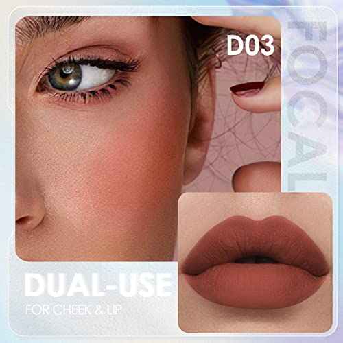 Focallure Velvet-Hazy Matte Cheek Lip Mud Dual-Use For Lips And Cheek Lip Clay High Pigment Lipstick Blush Lasting Lip Tint #TOP1