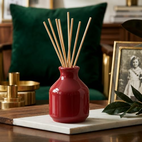Image of Pure Source India Elegant Ceramic Reed Diffuser Pot - Decorative Aroma Diffuser Vase for Living Rooms, bedrooms, bathrooms, Offices, and entryways (Red)
