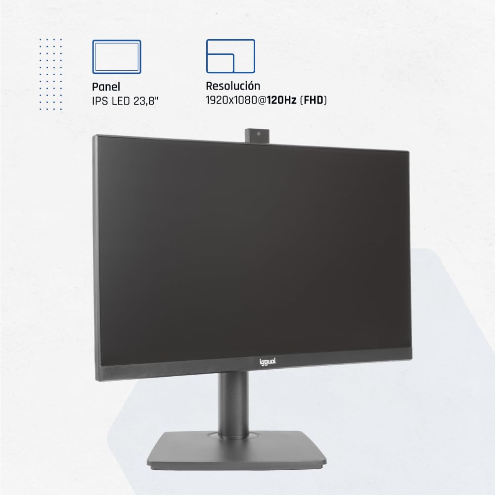 iggual Monitor 23.8” IPS Full HD - Pivotante,Giro 90º + Inclinación y Rotación, Altura Ajustable, 1 ms - Webcam Retráctil 3 Mpx Ideal Videoconferencias- Color 90% sRGB - USB/HDMI/VGA- (ML24WC)