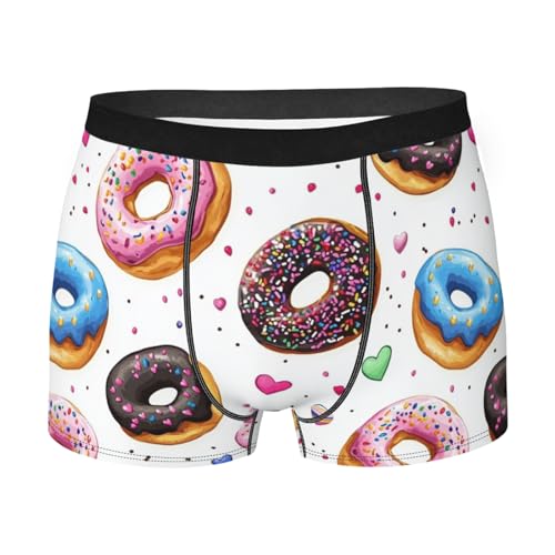 Men's Underwear Colorful Donuts and Hearts on White Boxer Briefs Breathable Comfortable