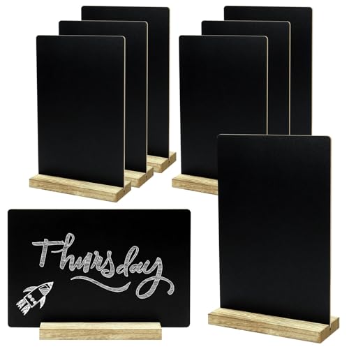 Neworkg 8 Pack Chalkboard Sign with Wood Base, Tabletop Message Board Sign for Wedding, Restaurant and Party Decoration, 5.1x7.9 Inches