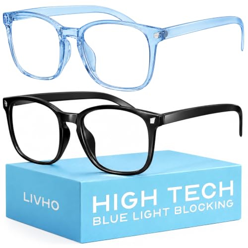 Image of livho High Tech Blue Light Blocking Computer Glasses | Advanced Blue Light Blocking, Screen Fatigue Protection, UV Protection, Black + Clear Blue