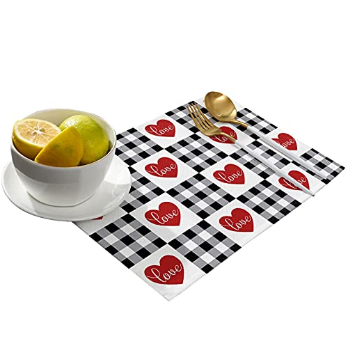 Valentine’s Day Placemats Set Of 6 - Red Love Hearts Valentine Table Place Mats, Holiday Heat Resistant Washable Table Mats For Kitchen Dining Table Home Decoration, 13''X19'' #TOP1