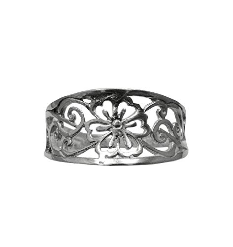 Bague en argent massif 925 avec anneau fleur ciselé de haute joaillerie