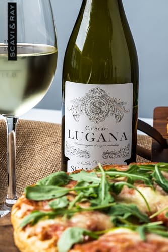 SCAVI & RAY Geschenkset – Lugana DOC Weißwein mit Designglas 0,75L, trocken, 13% Vol. Alkohol – Frischer Weißwein aus Italien – Elegantes Präsent für Weinliebhaber