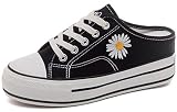 Orlancy Women's Canvas Platform Slides Mules Skate Sneakers Black-205, 38EU/6.5US